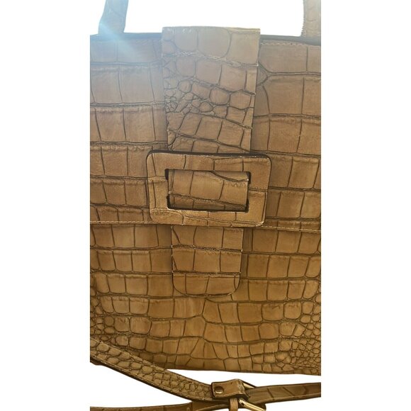 Crocodile embossed leather satchel purse made in Italy adjustable strap no brand - Picture 6 of 11